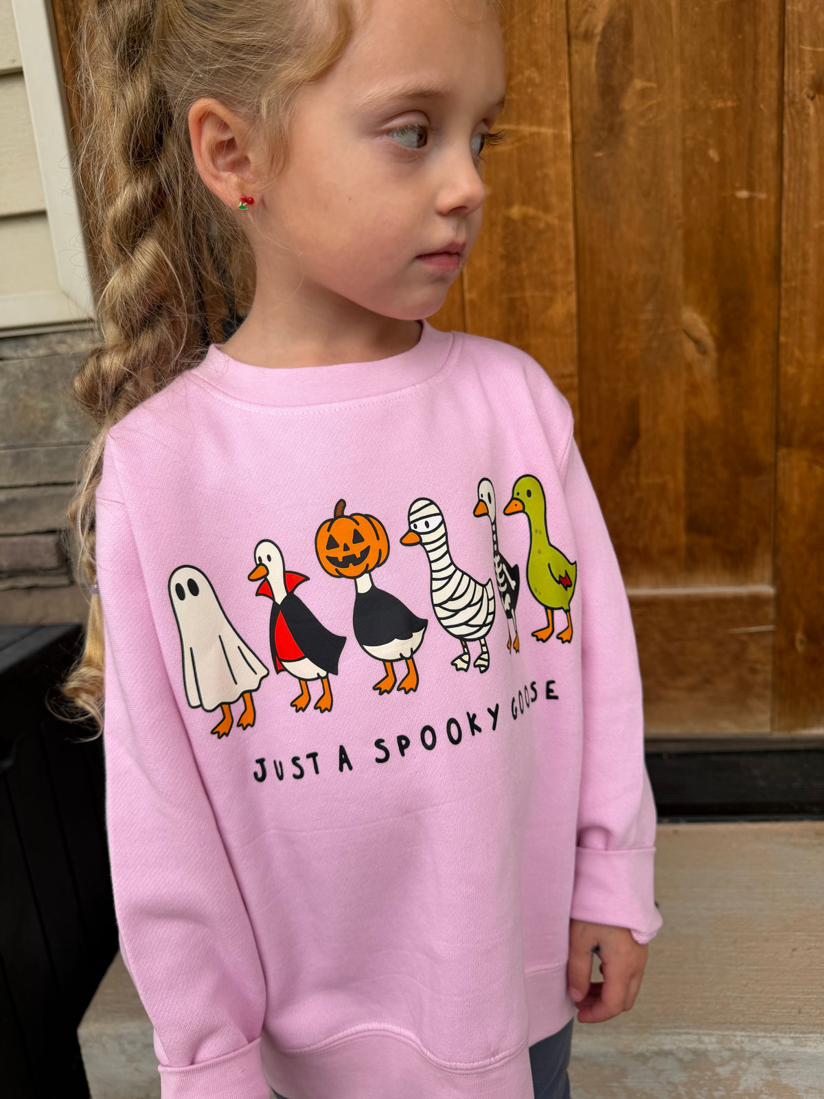 pink spooky goose sweater size Youth small