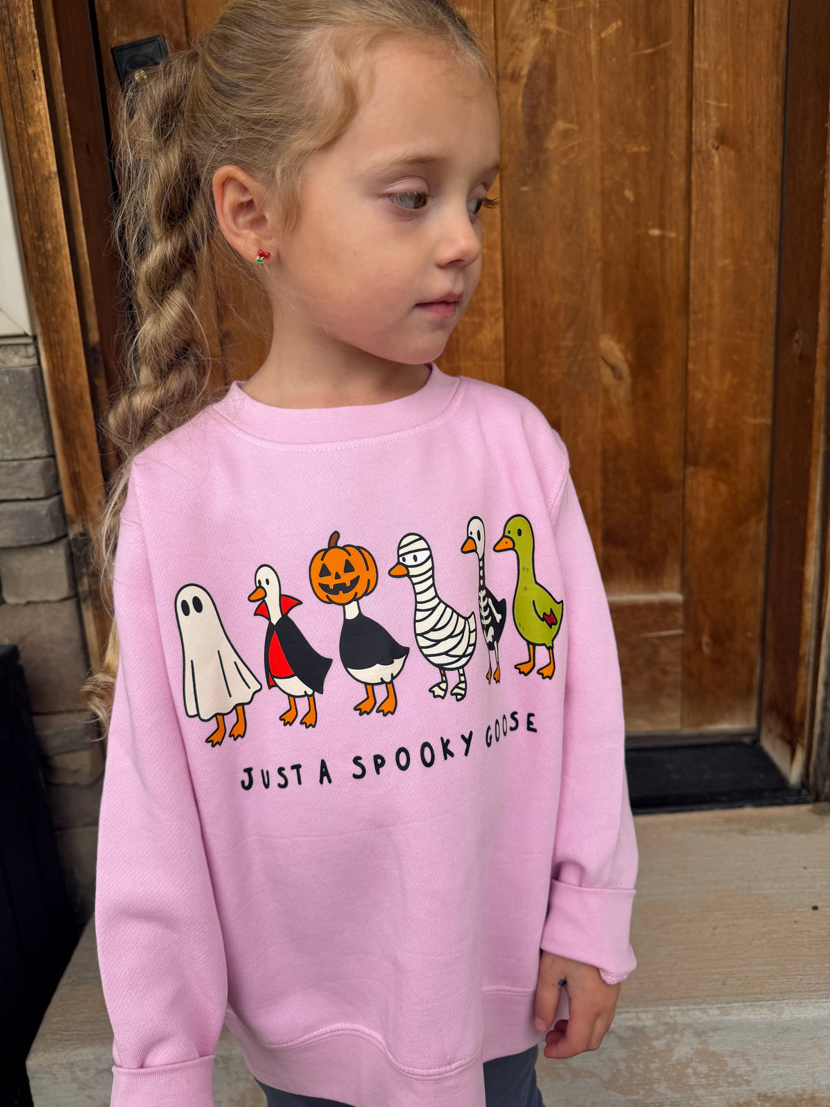 pink spooky goose sweater size Youth small